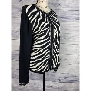 Rafael Zip Up Cardigan Sweater Womens S Long Sleeve Black Zebra Stretch